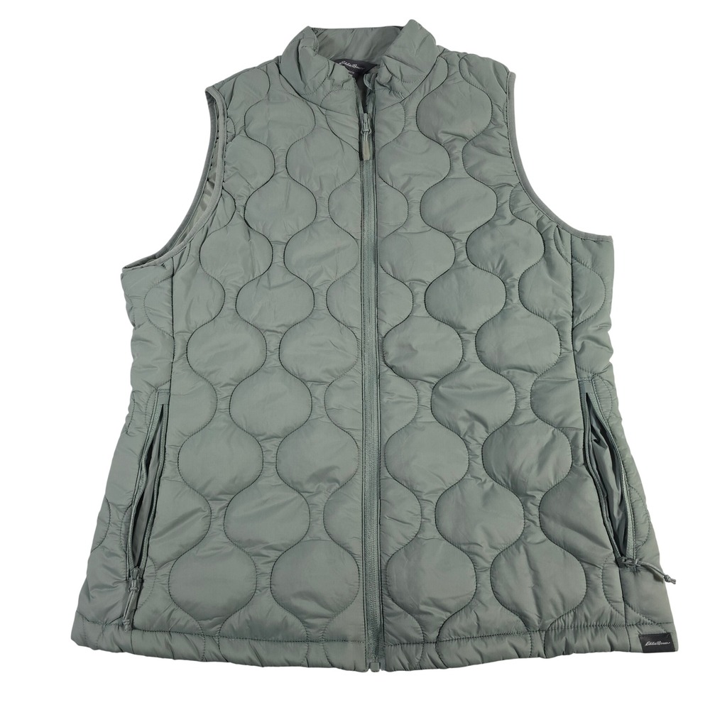Eddie Bauer Women Quilted Puffer Vest Green M/M Full Zip Pockets Lightweight